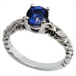 Deep Blue Sapphire in White Gold Floral Mounting
