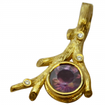 Rich 18k yellow Gold Garnet and Diamond Twig pendant!