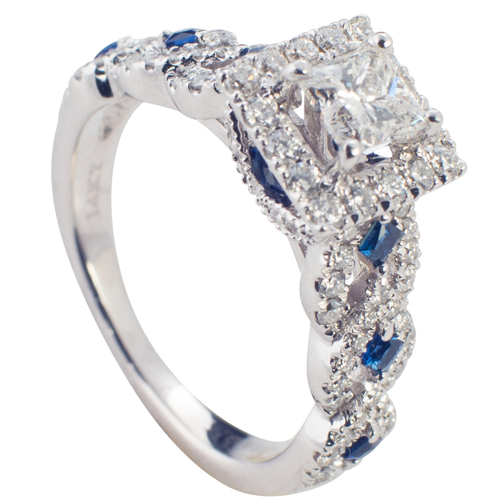 Stunning 14k White Gold Engagement Ring With Sapphire Sides!